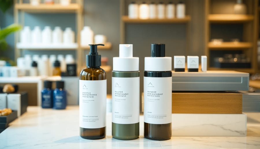 Modern wellness retail storefront with display windows on urban street