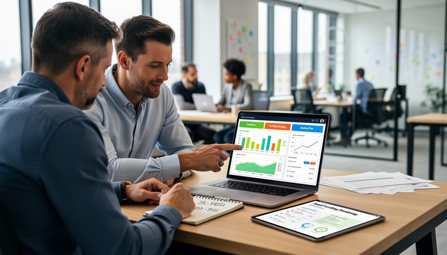 Business professional reviewing financial documents and reports on desk