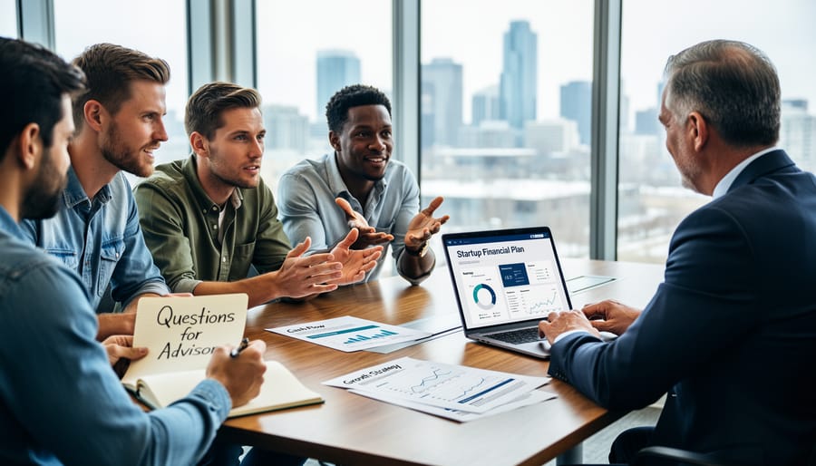 Business professionals shaking hands during financial advisor consultation meeting