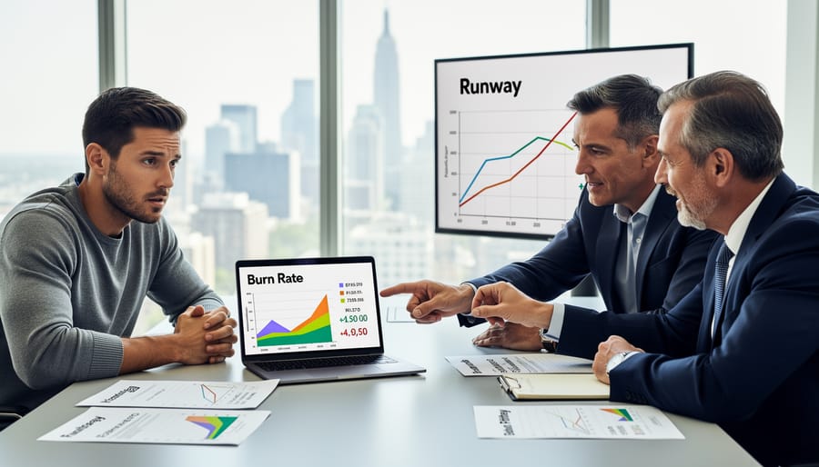 Entrepreneur reviewing financial documents and calculations at desk