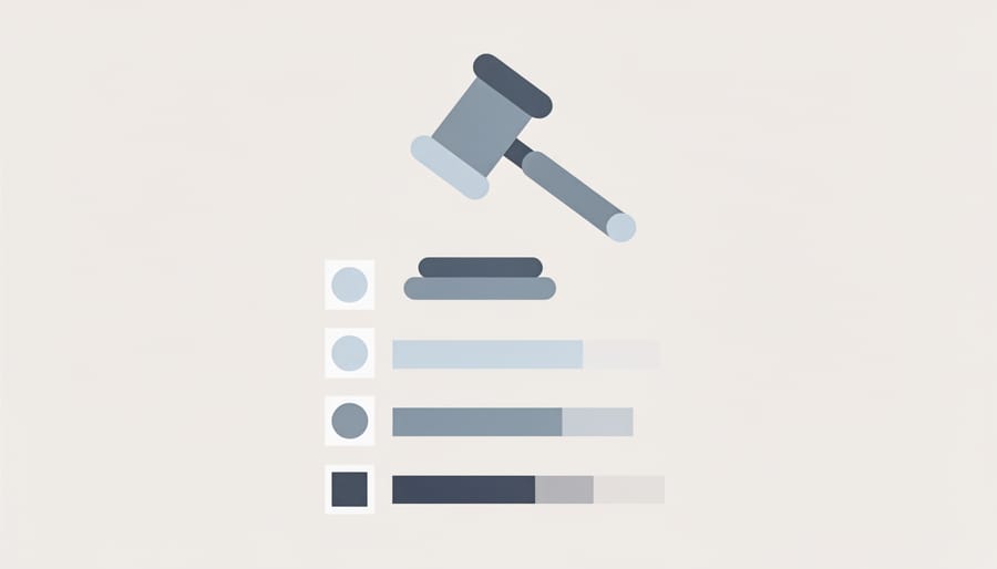 Close-up of a golden auction gavel beside blank glossy cards on a dark slate surface