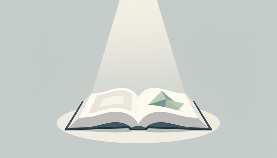 Desk lamp illuminating open book pages with visible light cone and softly blurred surroundings