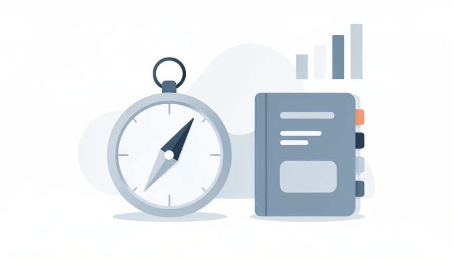 Compass and notebook on a conference table symbolizing guidance for choosing a marketing partner